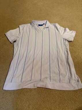 Apt. 9 White Polo with Light Blue Vertical Stripes